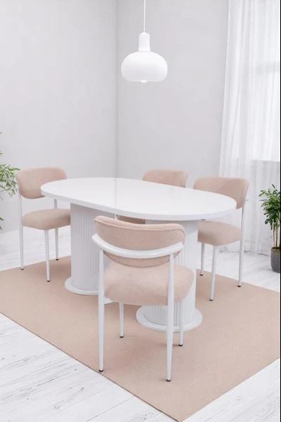 Bohem Polo Lak Panel Açılır Yemek Masa Sandalye Takımı 90x160cm ürün görseli 1
