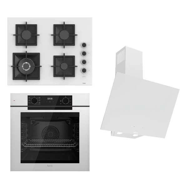 Ferre FRYART-SILENTART Serisi Beyaz Set (SC406-WFA + QEP63CB +D078-SA ) - Döküm Izgara / 65 cm Ocak ürün görseli 1