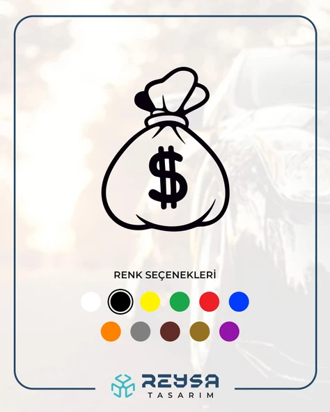Dolar Para Çantası Araba Sticker 17x17 Cm Siyah ürün görseli 1