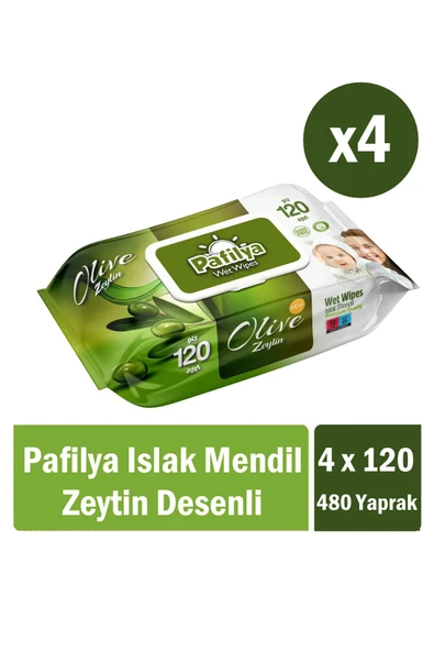 Pafilya Zeytin Desenli Islak Havlu Mendil 4x120 (480 Yaprak) ürün görseli 1