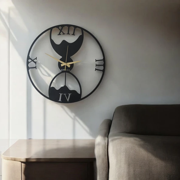 Lifema 50X50 Modern Kum Saati Temalı Metal Duvar Saati ürün görseli 1