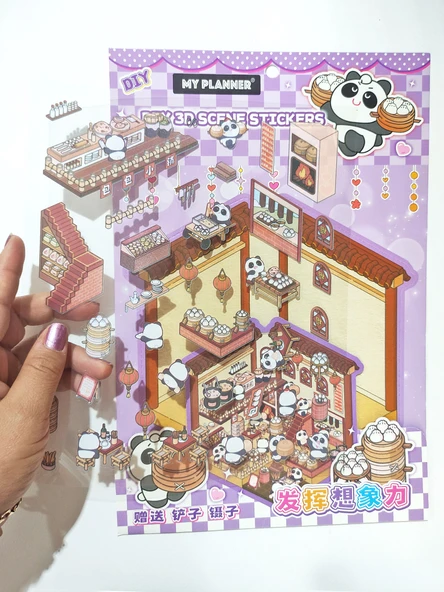 Otantik Restoran izometrik Sticker Yapım Seti 3d Etiket Yapışkanlı Çıkartma - Panda (No:06) ürün görseli 1