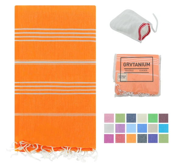 GRVTANIUM Turuncu %100 Pamuk 180x100cm Peştemal Püsküllü Banyo,Plaj,Hamam Havlusu Kese Hediyeli M2 ürün görseli 1