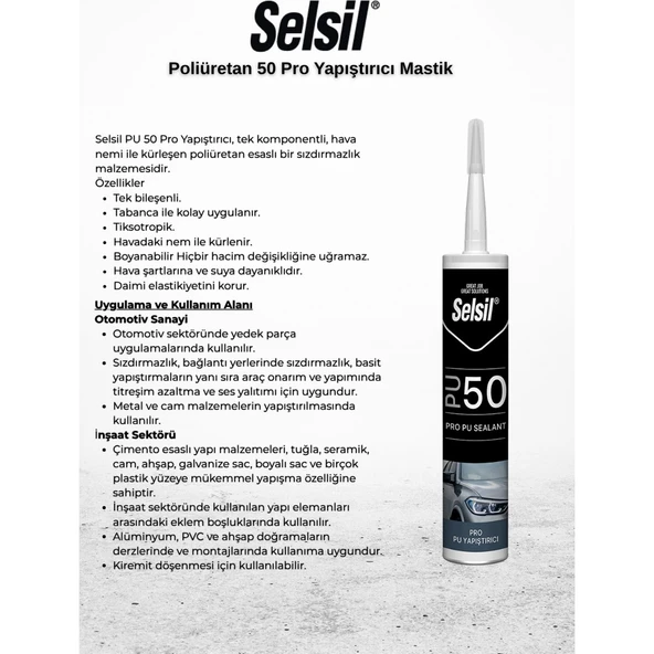 Selsil Poliüretan Mastik Siyah 280 Ml. - Resim 2