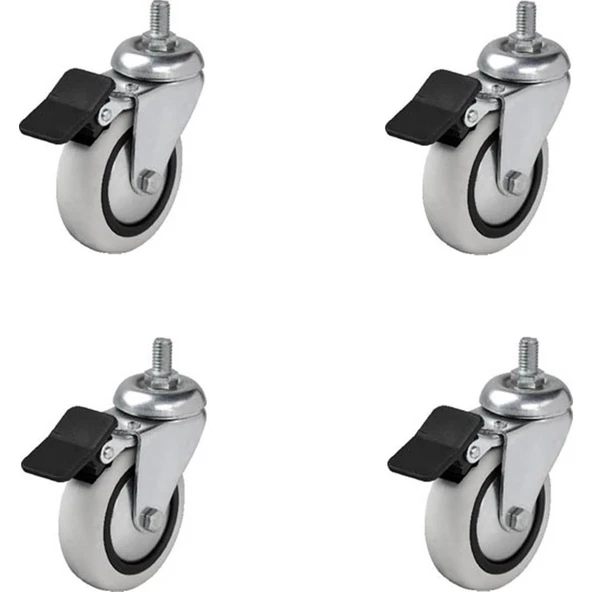 Hts 354- Döner 3/8 Vidalı Frenli Mobilya Tekeri Çap : 74 Mm 4 Ad. ürün görseli 1