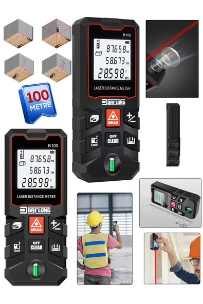 DAFLONG Yüksek Hassasiyet 100 Metre Lazer Metre Ölçer Dijital Ekran Su Terazili Lazermetre DFL-100 ürün görseli 1
