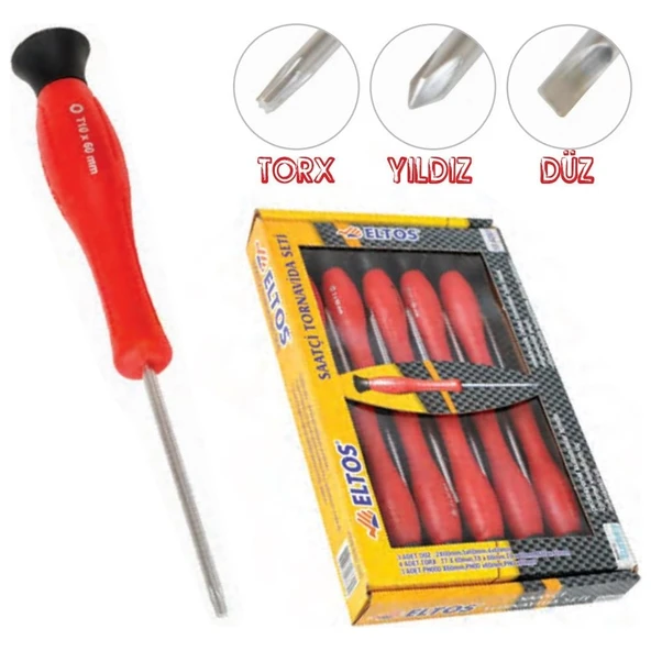 Eltos Torx-Düz-Yıldız Saatçi Klemens Tornavida Seti 10 Parça ürün görseli 1