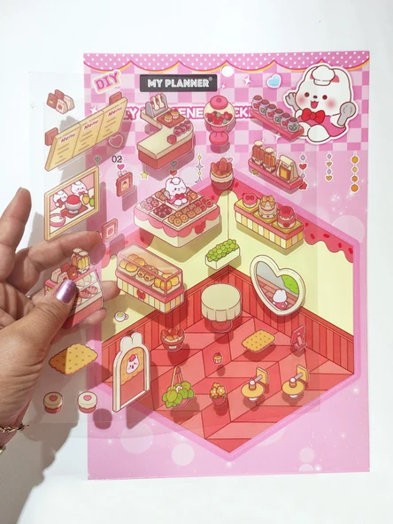 Pastane Şeker Dükkanı izometrik Sticker Yapım Seti 3d Etiket Yapışkanlı Çıkartma - Tavşan(No:02) ürün görseli 1