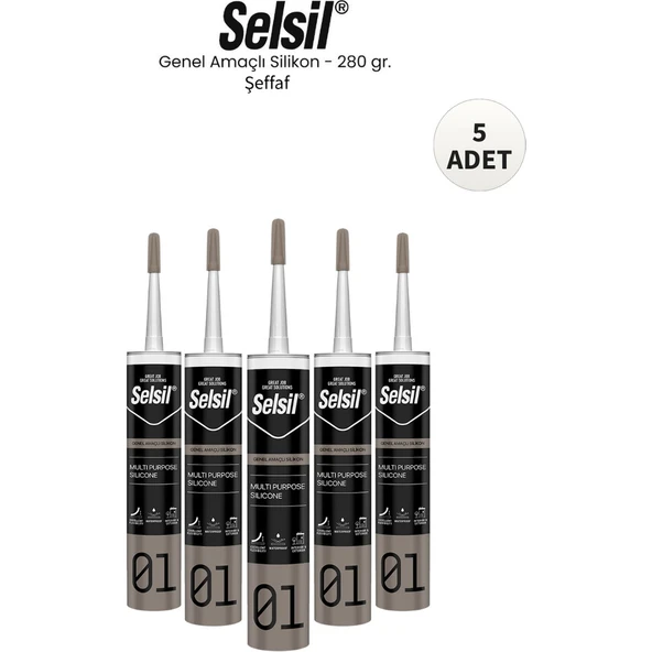 Selsil Genel Amaçlı Şeffaf Silikon 280 Gr. - 5 Adet ürün görseli 1