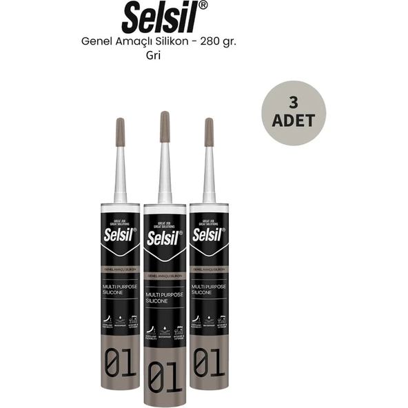 Selsil Genel Amaçlı Gri Silikon 280 Gr. - 3 Adet ürün görseli 1