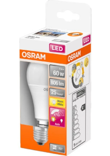 Osram Led Star 8.8W 2700K 806lm E27 Duy Hareket Sensörlü Sarı Işık Ampul ürün görseli 1