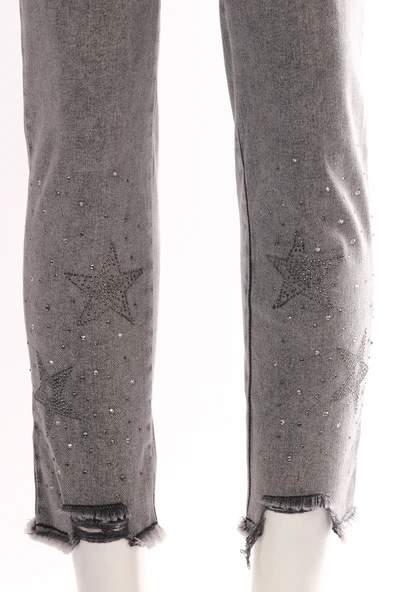 Seleste Yıldız Detaylı Midi Jean Pantolon - Minimalist Stil ürün görseli 1