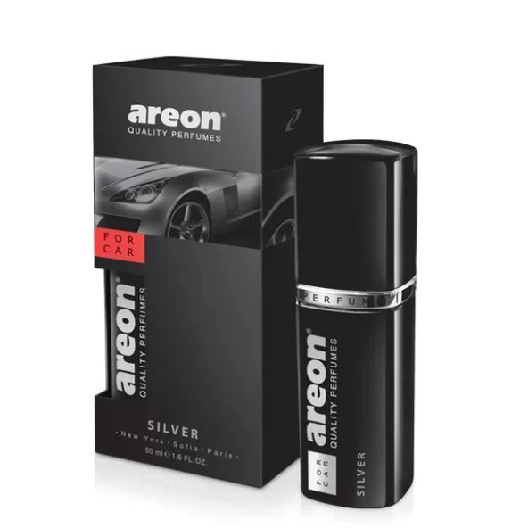 Areon Perfume 50 Ml Silver Oto Araç Parfümü (Siyah Şişe) ürün görseli 1