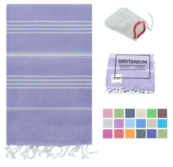 GRVTANIUM Lila %100 Pamuk 180x100cm Peştemal Püsküllü Banyo,Plaj,Hamam Havlusu Kese Hediyeli M2 ürün görseli 1