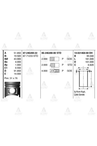 Goetze 14 ISS -260-0 Gömlek Isuzu Nkr55 93Mm 8971766830 ürün görseli 1