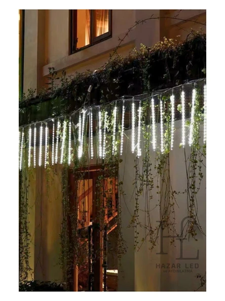 LIGHTINGX 8 Tüp Beyaz Meteor LED Işık Yağmur Işıkları Eklenebilir IP65 Dış Mekan Dekoratif Süs ürün görseli 1