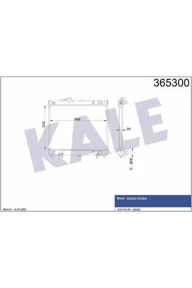 Kale 365300 Radyatör Suzukı Vıtara Al/pl/brz 376x488x26 ürün görseli 1