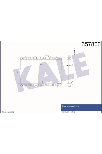 Kale 357800 Radyatör Hyundaı Coupe Al/pl/brz 377×648×16klr- 25310-2d110 253102d110 ürün görseli 1