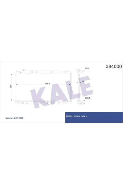 Kale 384000 Radyatör Jazz Iıı Al/pl/brz 350x715x16 Marka : Uyumlu ürün görseli 1