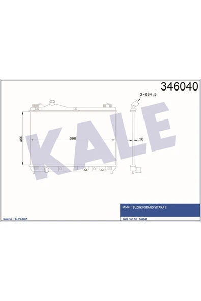 Kale 346040 Radyatör Suzuki Grand Vıtara 05 450x688x26 Al/pl/brz ürün görseli 1