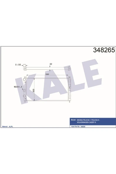 Kale 348265 Radyatör Al/mknk Felıcıa I-felıcıa Iı-volkswagen Caddy Iı Mtklr- 6u0121253a 441076014126 ürün görseli 1