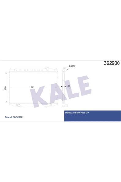 Kale 362900 Radyatör Nıssan Pıck Up D22 Al/pl/brz 450×691×26klr- 21410-vk505 21410vk505 ürün görseli 1
