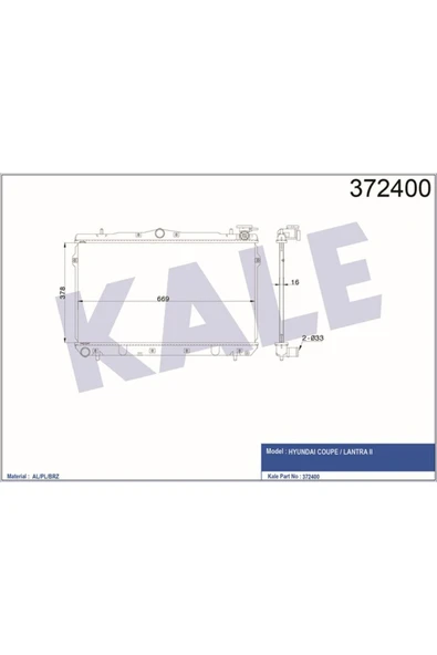 Kale 372400 Radyatör Hyundaı Coupe-lantra Iı Al/pl/brz 378x669x18 ürün görseli 1
