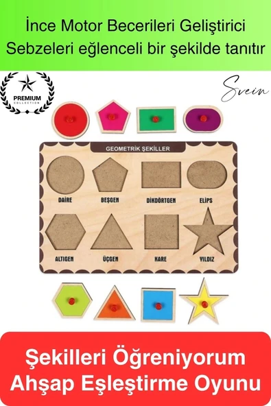 Premium Geometrik Şekiller Ahşap Bul Tak Puzzle Eğitici Oyuncak Tutmalı Motor Becerisi Gelişim ürün görseli 1
