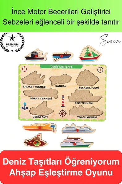 Premium Deniz Taşıtları Ahşap Bul Tak Puzzle Eğitici Oyuncak Tutmalı Motor Becerisi Gelişim ürün görseli 1