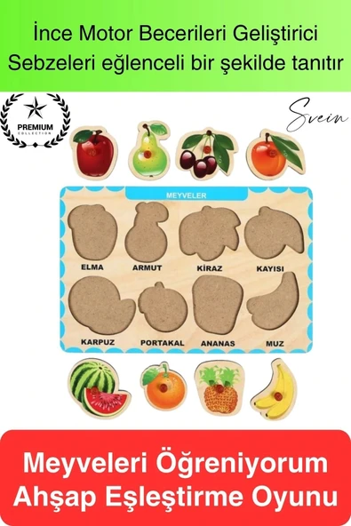 Premium Meyveler Ahşap Bul Tak Puzzle Eğitici Oyuncak Tutmalı Elma Armut Motor Becerisi Gelişim ürün görseli 1
