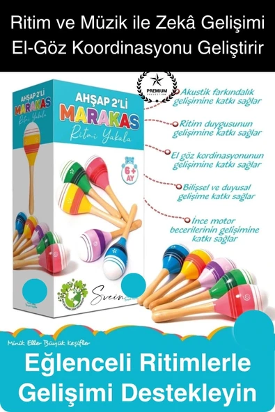Ahşap 2'li Marakas Seti Ritmi Yakala Müzik Aleti Çocuk Bebek Sesli Çın Çın Davul Çıngırak Vurmalı ürün görseli 1
