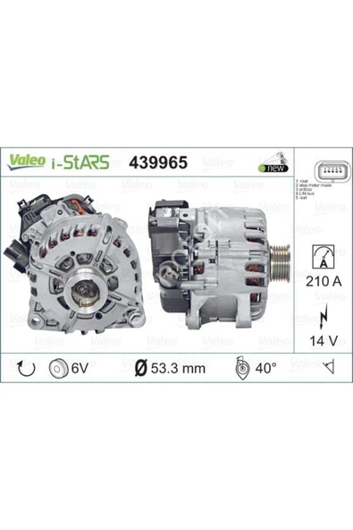 Valeo 439965 ALTERNATÖR P208-308-3008-5008-PARTNER TEPE Stop Start 210 A ürün görseli 1