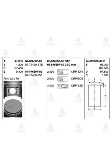 Goetze 06 ISS -8707-00 SEGMAN 0.50 MAZDA B2500 ürün görseli 1