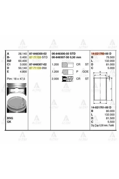 Goetze 06 ISS -848307-50 Segman 0.50 1. 1V Accent ürün görseli 1
