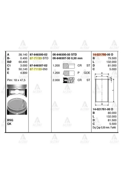 Goetze 06 ISS -848300-50 Segman Std 1. 1V Accent ürün görseli 1