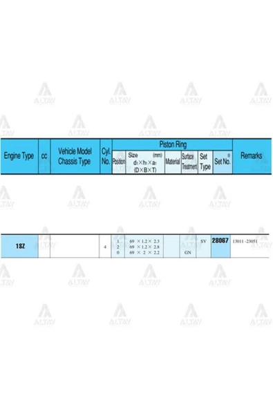 Rıken 28067 RIK -STD Segman Yaris 99-01 1.0 69.00Mm 1Szfe Std Takım ürün görseli 1