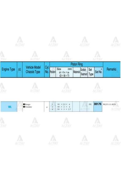 Rıken 30175 RIK -50 Segman B-2500 96-00 93.50Mm 2.5 - Wl 0.50 Takım ürün görseli 1