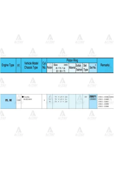 Rıken 28971 RIK -STD Segman Std Corolla Uyumlu 1.3 Karbüratörlü 2E ürün görseli 1