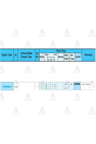 Rıken 23265 RIK -STD Segman Pickup 03-12 Skystar Navara 06-15 89.00Mm Yd25Ddti Std Takım ürün görseli 1