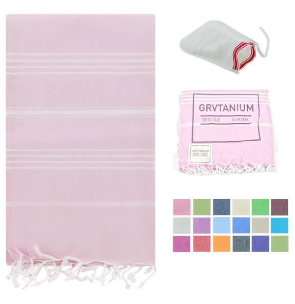 GRVTANIUM Pembe %100 Pamuk 180x100cm Peştemal Püsküllü Banyo,Plaj,Hamam Havlusu Kese Hediyeli M2 ürün görseli 1
