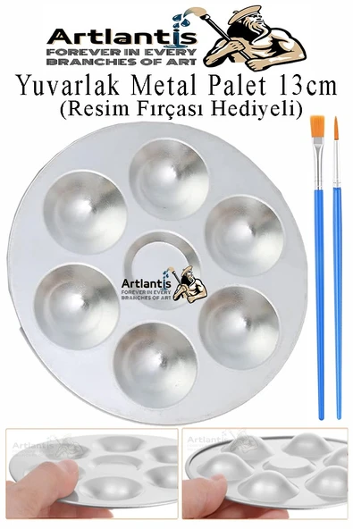 Yuvarlak Metal Palet 1 Adet Metal Boya Paleti 7 Hazneli 13 cm Paslanmaz Resim Boyama Paleti Fırça Hediyeli ürün görseli 1