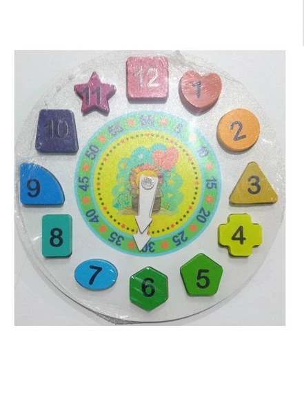 Zhltoys Ahşap Aslan Geometrik Saat Oyuncak Bultak Renkli Saat ürün görseli 1