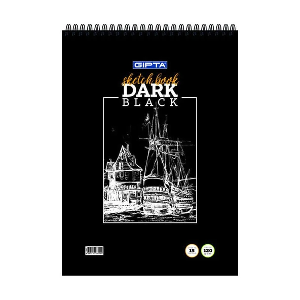 GIPTA DARK SPİRALLİ SİYAH RESİM DEFTERİ A4 15 YAPRAK 40 ürün görseli 1