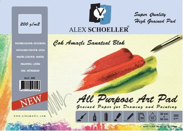 Alex Schoeller Resim Bloğu 35x50 cm (9 Adet Renkli Fon Kartonu + 11 Adet Beyaz Resim Kağıdı 200 gr) ürün görseli 1
