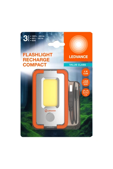 Ledvance Led Compact 5W 6500K 120-400lm IP22 3 Farklı Mod Beyaz Işık Şarjlı El Feneri ürün görseli 1