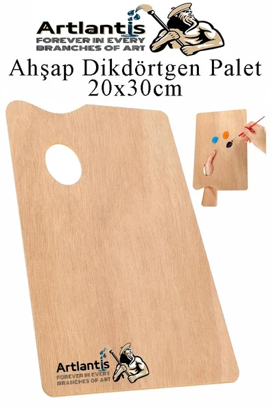 Ahşap Dikdörtgen Palet Naturel 20x30 cm 1 Adet Orta Boy Ahşap Boya Paleti Resim Boyama Tepsisi Akrilik Guaj Karıştırıcı ürün görseli 1