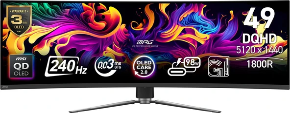 31.5" MSI MPG 491CQPX QD-OLED 0.03ms 240Hz 5120x1440 HDMI DP Curved Gaming Monit ürün görseli 1