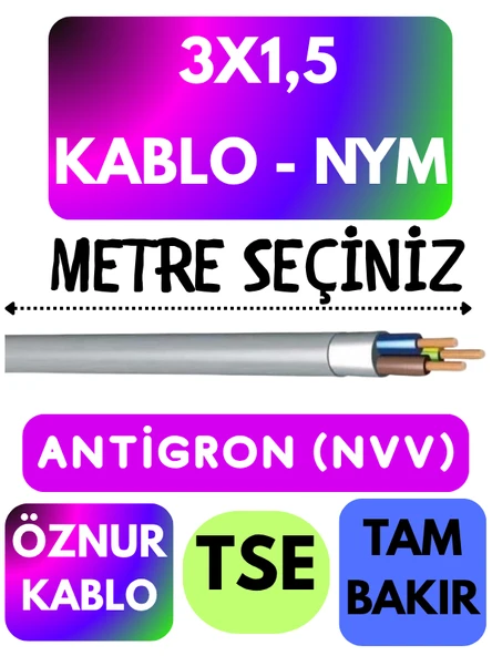 Öznur 3X1,5 ANTİGRON (NYM) Kablo (Gri) Metre Seçenekli ürün görseli 1