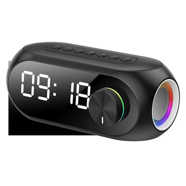 RGB LED Işıklı Bluetooth Hoparlör Dijital Alarm Saat FM Radyo MP3 Destekli Şarjlı ürün görseli 1