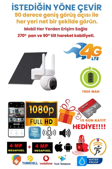 Alpsmart Solar Panelli, Güneş Enerjili, SIM Kartlı 4G, 4MP  128GB PTZ Güvenlik Kamerası – Hareket Algılamalı ürün görseli 1